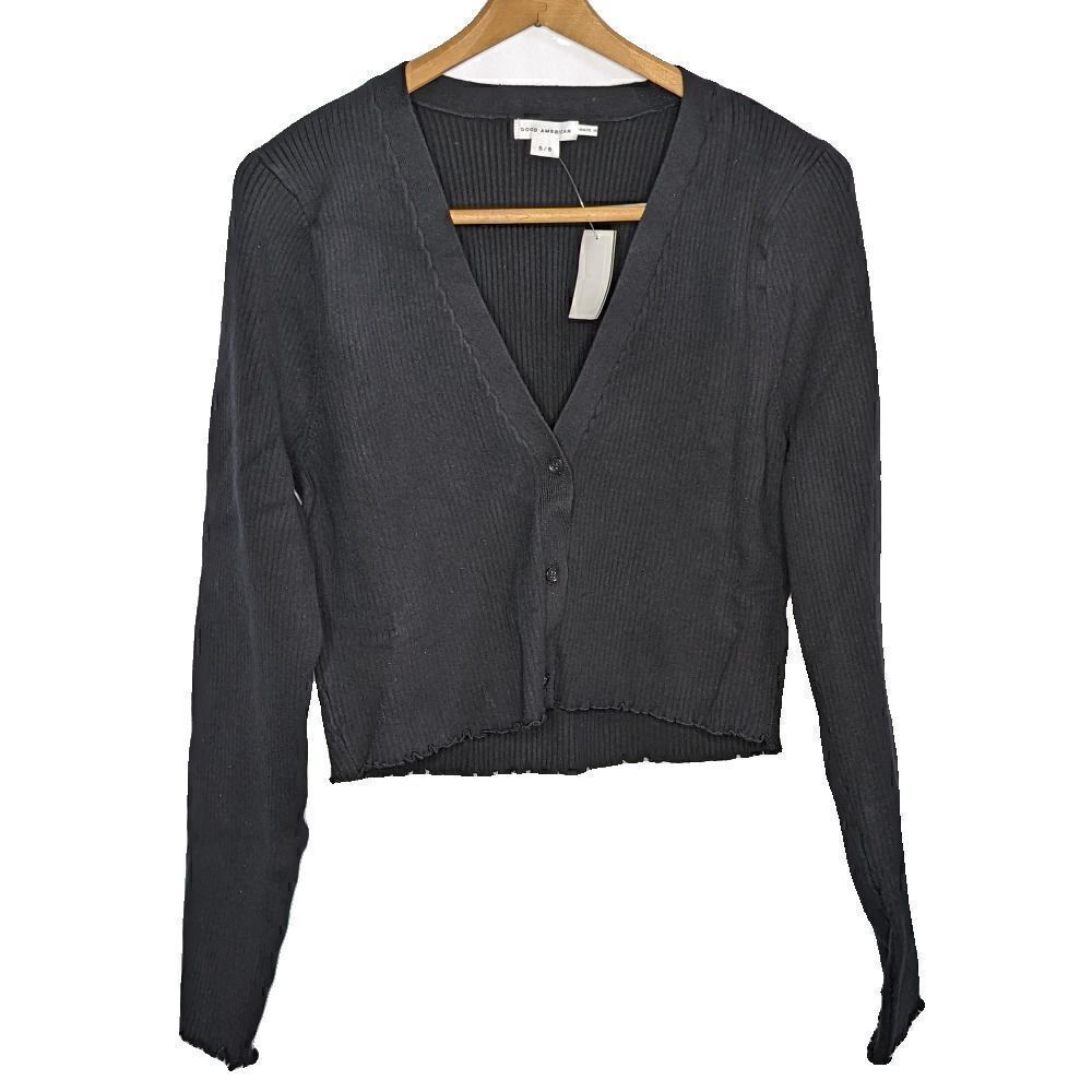 Good American Lettuce‎ Edge Top Cardigan Black Size 5/6 2X/3X